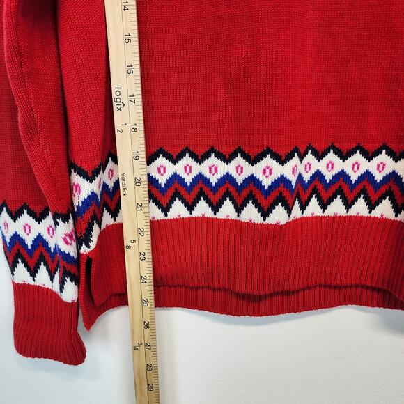 Charter Club Fair Isle Sweater Size M Red Blue White Argyle Neck Pullover Preppy - Picture 7 of 11
